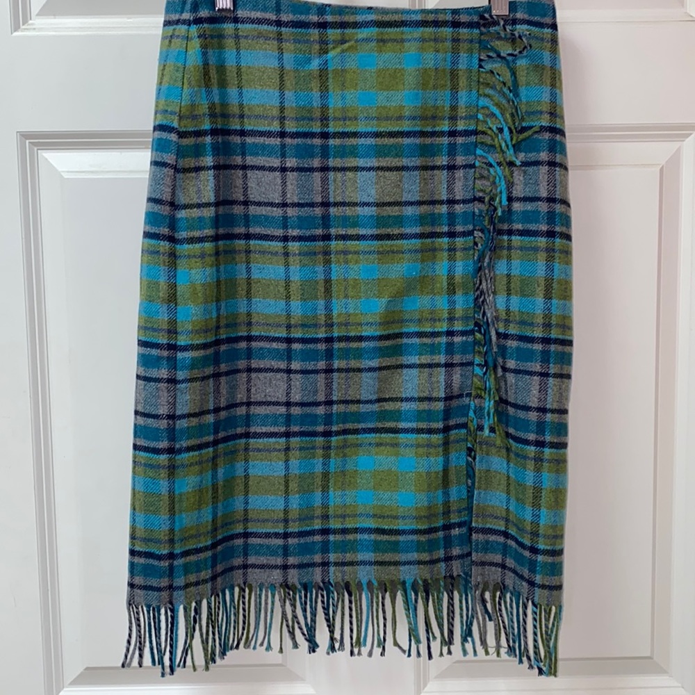 NWT Plaid Fringe Wool Blend Blanket Skirt Sz 6